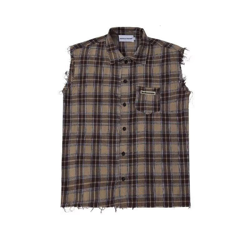 American Hip-Hop Retro Vintage Plaid Sleeveless Men Women Korean Style Summer Trend Street Lapel Work Vest Jacket Aesthetic