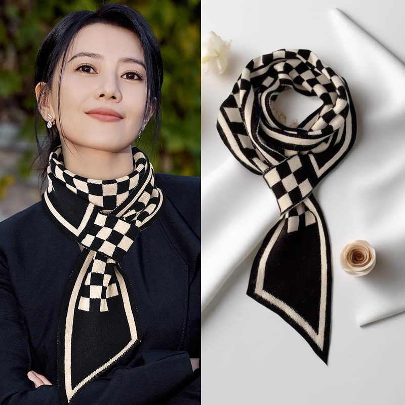 Checkerboard Neck Warmer Scarf for Women Autumn and Winter 2024 New Style High-End Feel Warm Knitted Neck Scarf to Match Coats L260804WE8D