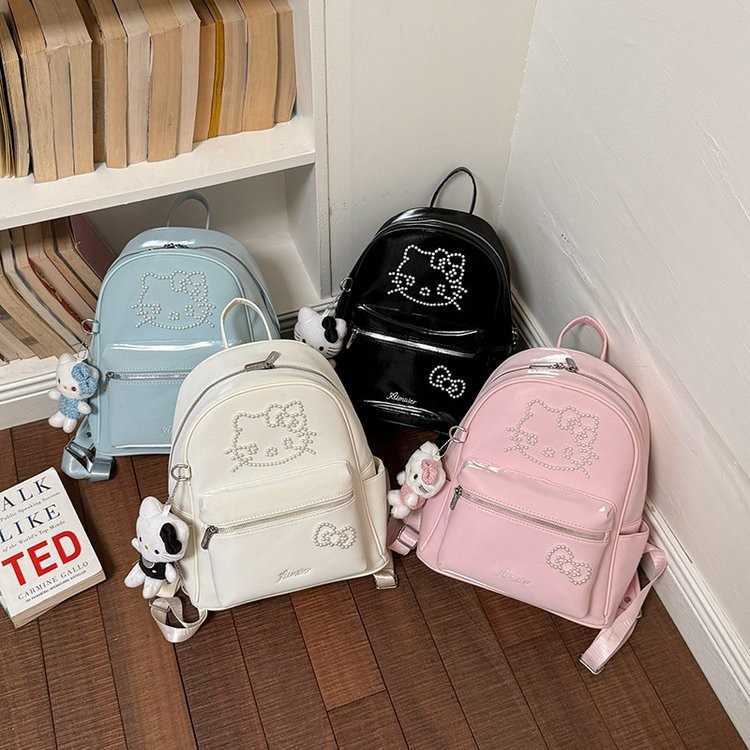 Korean-style ins solid color simple cartoon kitten backpack for women fashionable and high-quality large-capacity commuter student backpack L26720