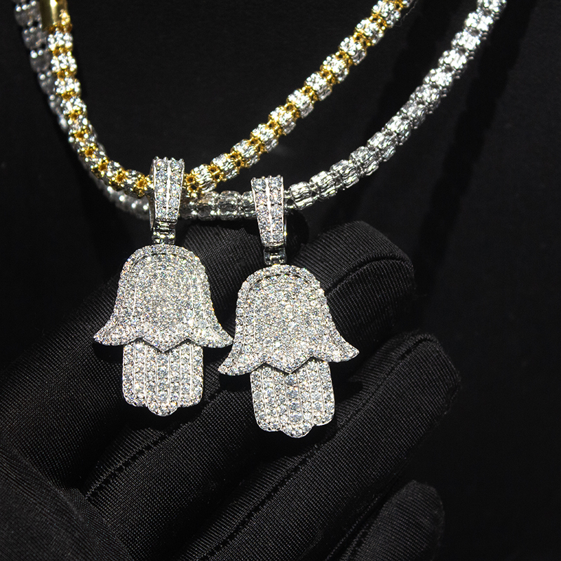 KIBO HP-P-986 Sterling Silver 925 Jewelry Moissanite Hamsa Hand Pendant VVS Diamond Iced Out Hip Hop GRA Certified Pass Tester