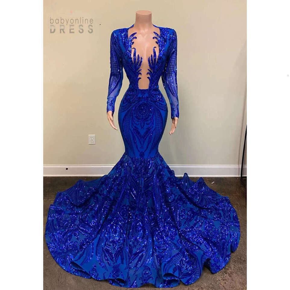 Royal Blue Satin Trumpet Prom Dress Long Sleeve Capped With Crystal Beaded Applique V Neck Knee Length Built In Bra Plus Size Formal Evening Gown