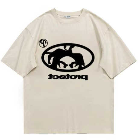 Men Designer Protect Horse Figure Oval Graphic T Shirt Oversized Crew Neck Short Sve Streetwear Hip Hop Basic Tee Tops D260805