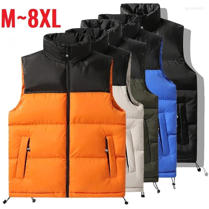 Men's Vests In Large Size Padded Vest Stand Collar Zip-up Sleeveless Jacket Male Patchwork Plus Big Work Autumn Spring Waterproof
