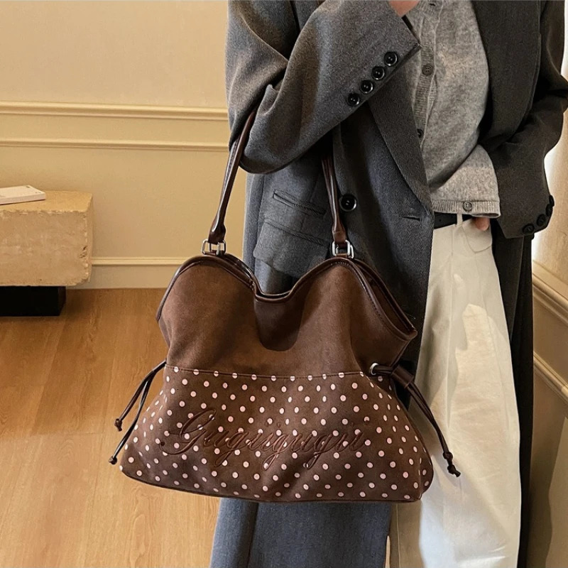 Womens Shoulder Bag Y2k Fashion Sweet Polka Dot Handbag Korean Casual Versatile Leopard Print Brown Frosted Tote Bags260729