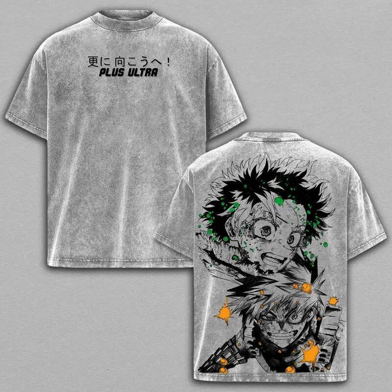 Hot Anime My Hero Academia Midoriya Izuku Clothing Men Women Casual Tshirts Washed Cotton Tee Retro T-shirt Harajuku T Shirt 26Y0805