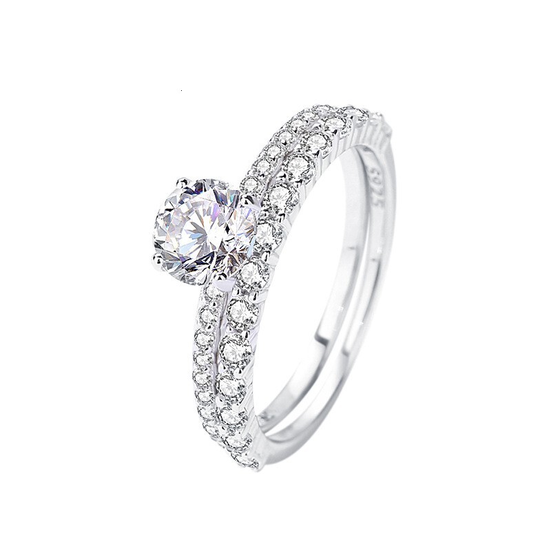 CC 925 Women's Silver Simple Design Double Layer Stackable Fashion Jewelry Bridal Set Wedding Engagement Ring Accessories CC634