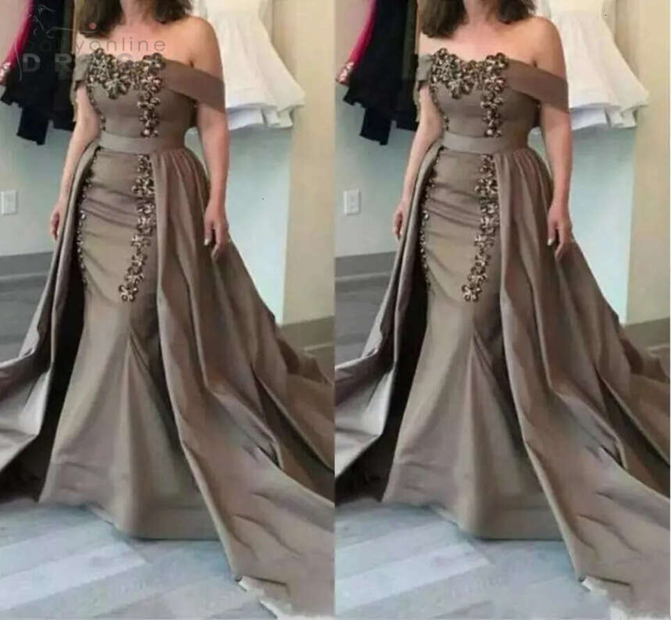 Plus Mother Of The Bride Dresses: Mermaid Sequin Applique Formal Gown Detachable Off Shoulder Evening Dress