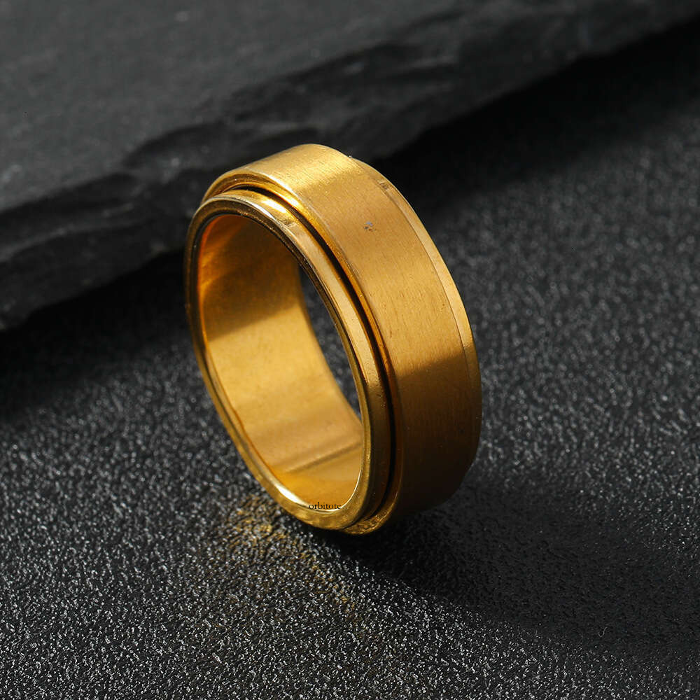 Hot-Selling Fashion Matte Sterling Silver 14K 18K Gold Men's Rotatable Stress Relief Titanium Steel Ring Jewelry Manufacturer Wholesale