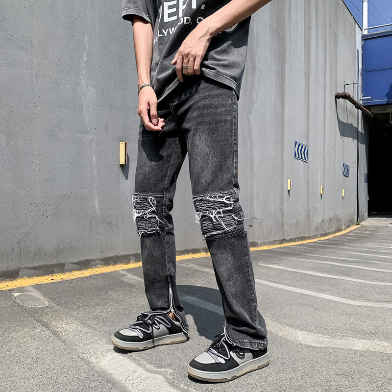 Pantalon en jean dégradé pour hommes, multi-poches, cordon de serrage, rubans en Polyester surdimensionnés, Streetwear, Baggy confortable, 1 pièc