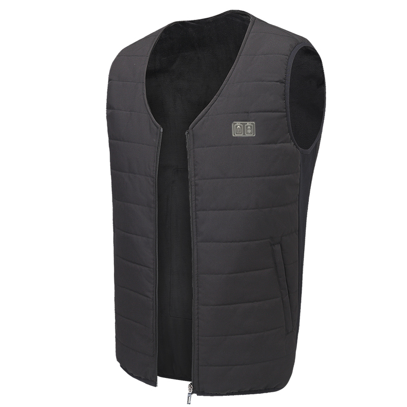Men V-Neck Fleece Lined Heated Vest, USB Rechargeable Plus Size Thermal Waistcoat, Power Bank Not Included, A517-1-M1806