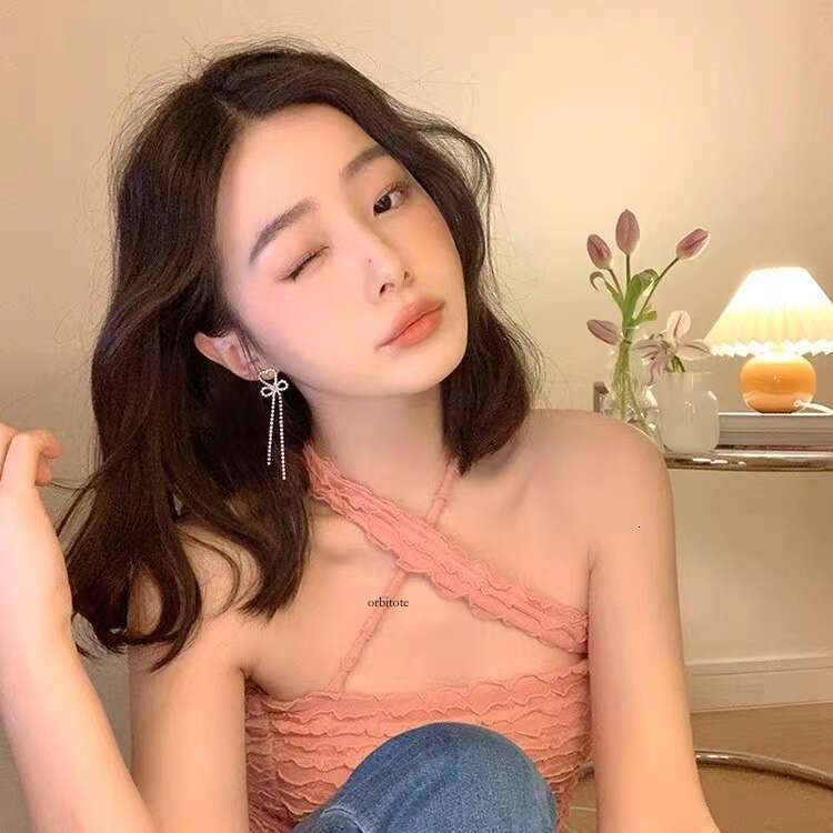 Light Luxury Rhinestone Bow Tassel Earrings for Women, Summer Super Fairy Long Earrings, Exquisite Korean Style, Elegant Niche Ear Accessories