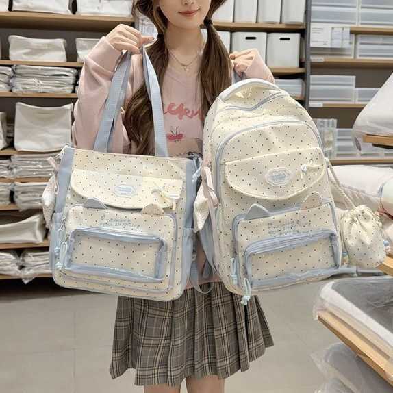 Korean-style cartoon cat-ear polka dot backpack for women large-capacity shoulder bag versatile student school bag L26720