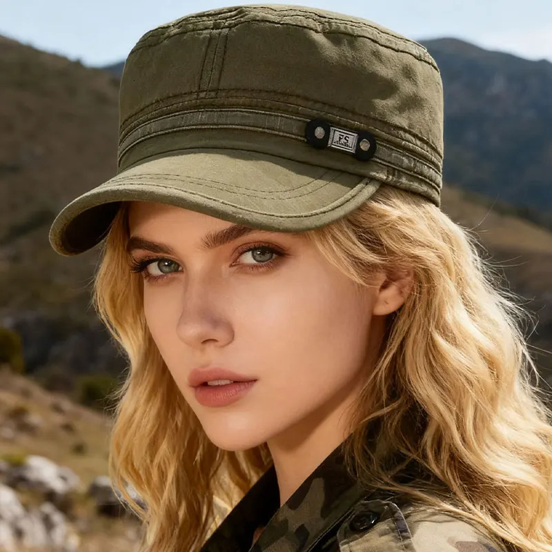 Washed Denim Flat Top Military Cap for Men Vintage Distressed Sun Hat Outdoor Casual Baseball Cap for All Seasons 260804