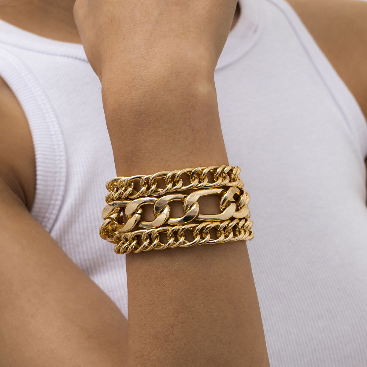 Jewelry Retro Hip-Hop Metal Thick Chain Bracelet for Women Elegant Minimalist Style Geometric Set Hand Accessories