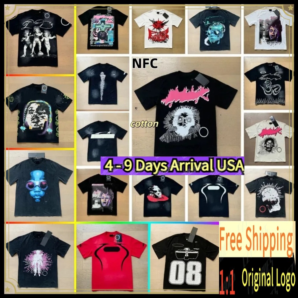 Hight-quality graphic shirt Mens short sleeve designer with NFC scan new womens wash street loose round neck casuas High Streets Trendl mens shirts