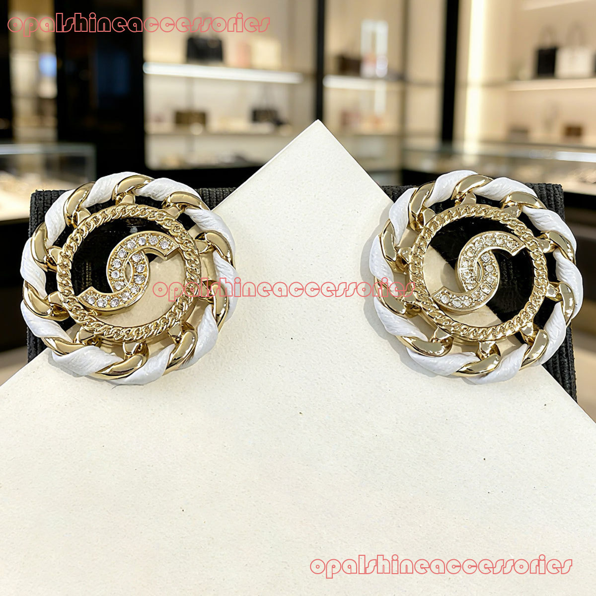 Designer Jewelry Channel Round Hollow Handmade Leather-Etched Earrings for Women Light Style New Design with Letter Inlay and Full Dia Embellishment