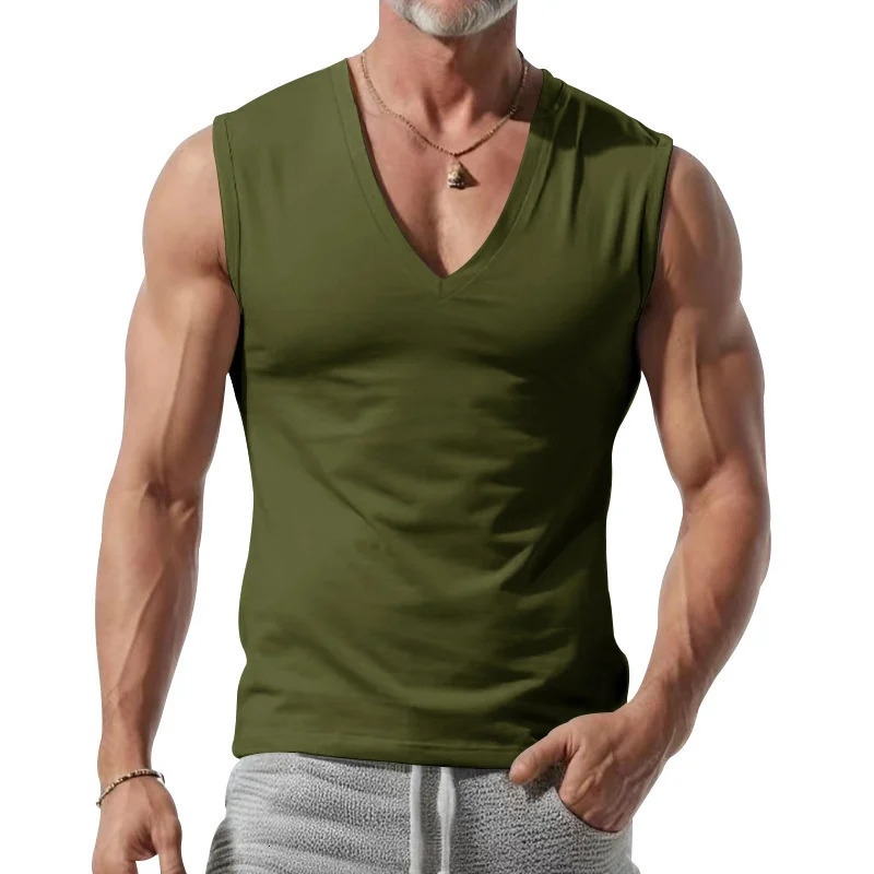 Summer Comfortable Solid Color V-Neck Tank Tops Casual Breathable Sleeveless T-Shirt Men Sports Vest men undershirt Tops 260805
