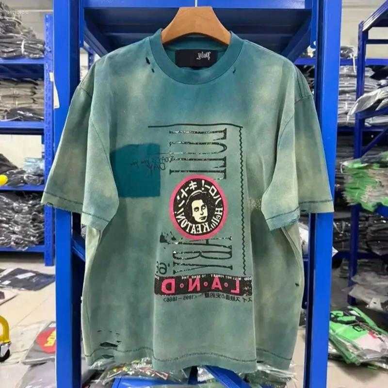 T Men's Shirts Fashion Retro Paly Shirt Men Woman Streetwear Wash Hole Old Damaged Letter Print Loose Casual Plus Size Hip-hop Tops Tees D26080