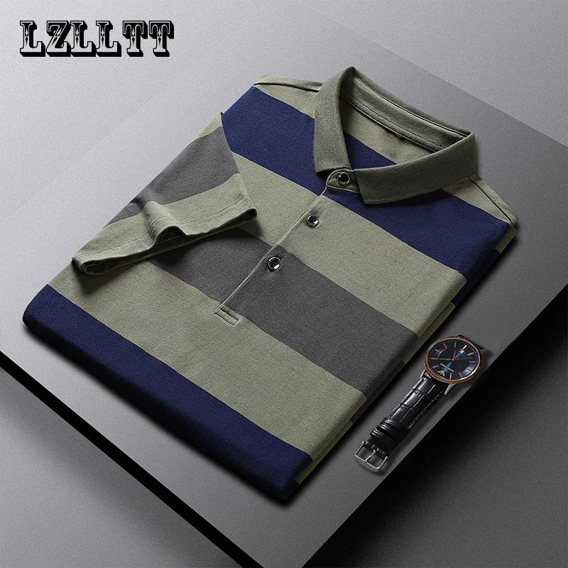 Summer Men Classic Striped Polo Mens Cotton ShortSleeved Embroidered Business Casual Shirt Male Drop 260508banjia