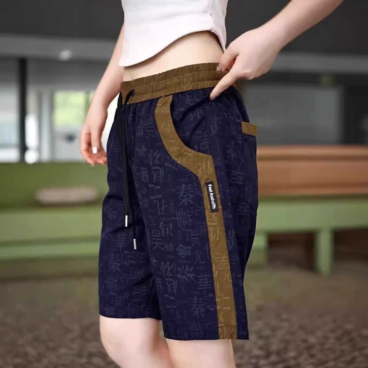 Chinese style men's shorts with traditional surnames ice silk five-point shorts summer thin loose straight-leg 2025 casual quick-dry pants S260