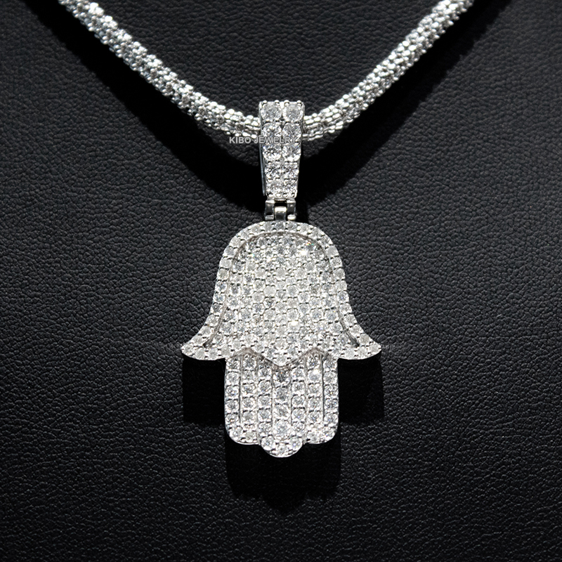Ice Out Moissanite Hamsa Hand Pendant 925 Sterling Silver Hip Hop Pass Tester Hot Sale Pendant