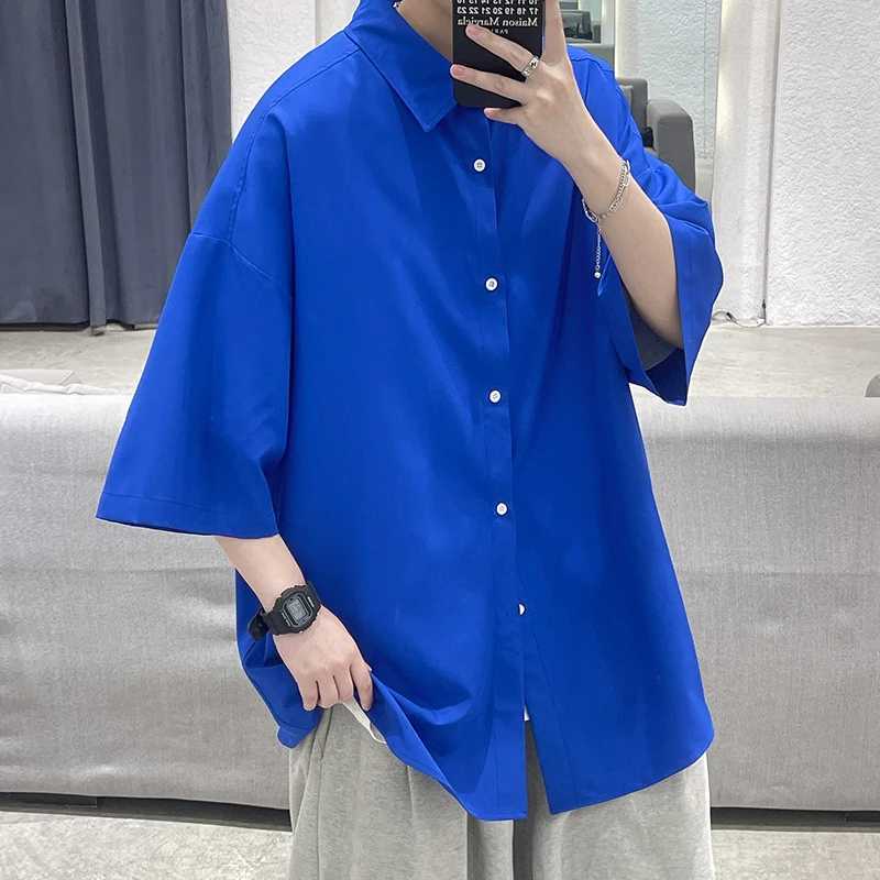 Summer Ice Silk Solid Shirts For Men Clothing Korean Style Mens Streetwear Shirt Classic Basic Short Sleeve Blouse Men Z260805