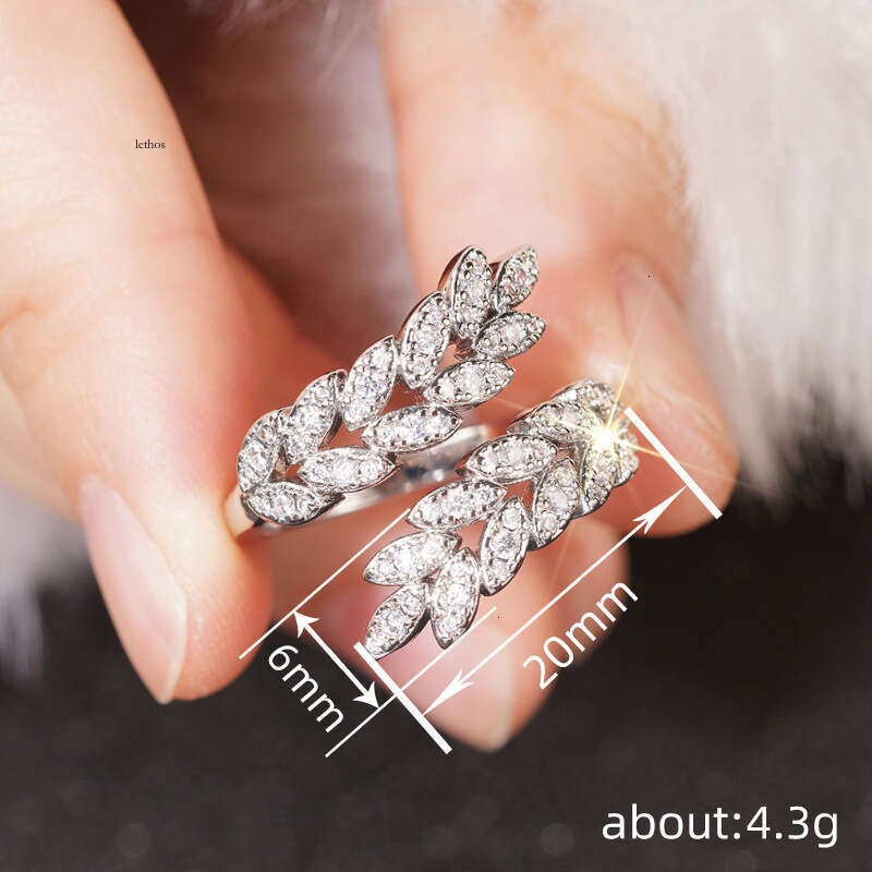 factory direct sales: Elegant wheat ear ring with adjustable opening design leaf-shaped shiny fashionable jewelry