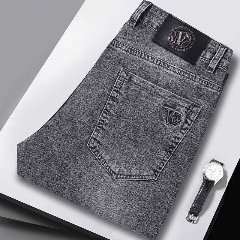 High-end European-style autumn new jeans straight-leg light luxury pants trendy ice silk comfortable long pants for men S260804E282