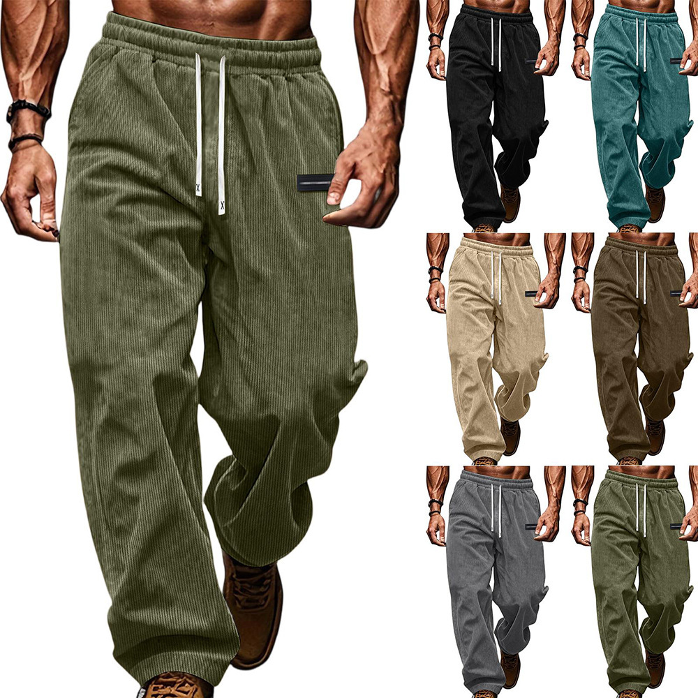 Men Corduroy Wide Leg Casual Pants Elastic Drawstring Waist Loose Breathable Trousers Multi Color Vintage Streetwear Daily Jogger Long Pants