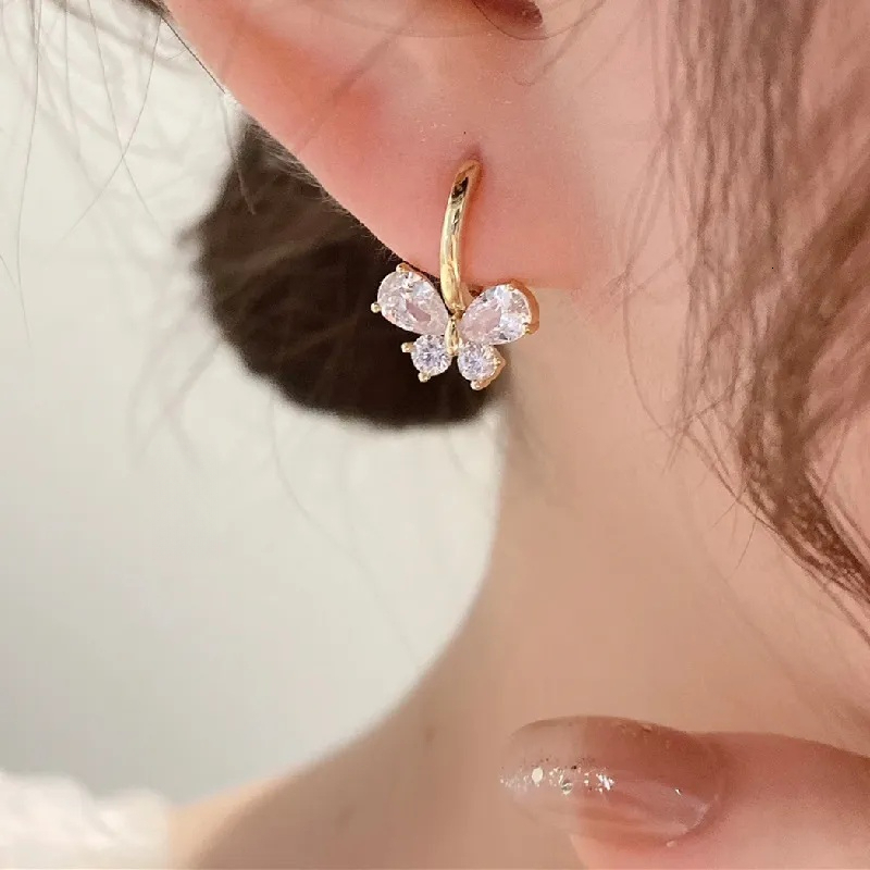 Earrings For Women Eco Friendly Korean Crystal Bowknot Simple Sweet Style Versatile Hoop Trendy Fashion Jewelry