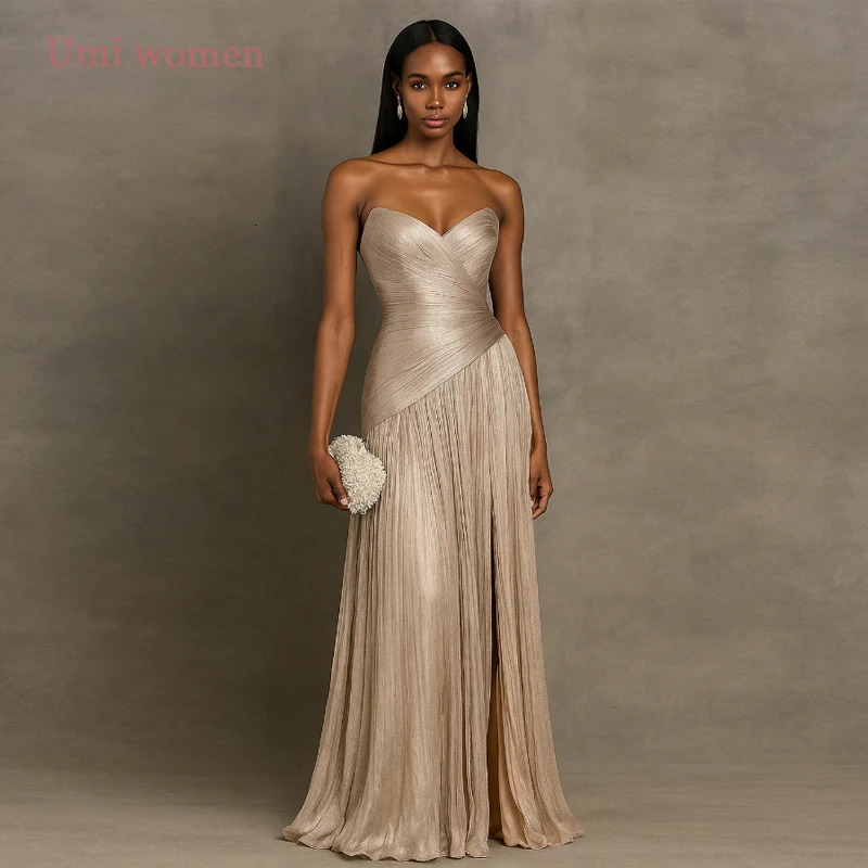 Umi Customized Elegant Strapless A Line Prom Gowns Sleeveless Pleated Formal Party Gown Floor Length Evening Dress 2026 260731