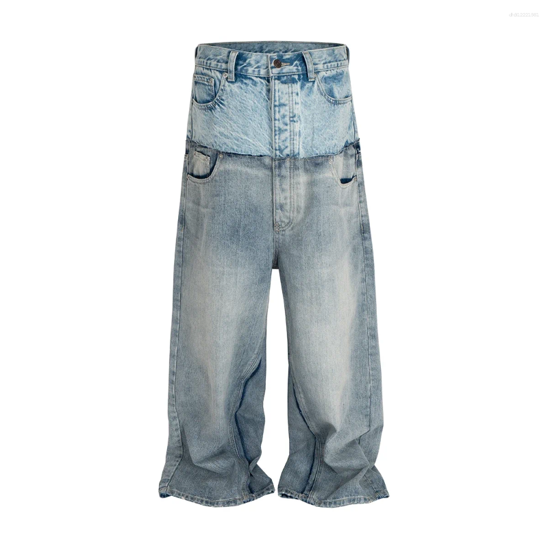 Men's Jeans CUT-UP Double-layer Double Waist Patchwork Baggy For Men And Women Straight Casual Loose Denim Trousers Oversized