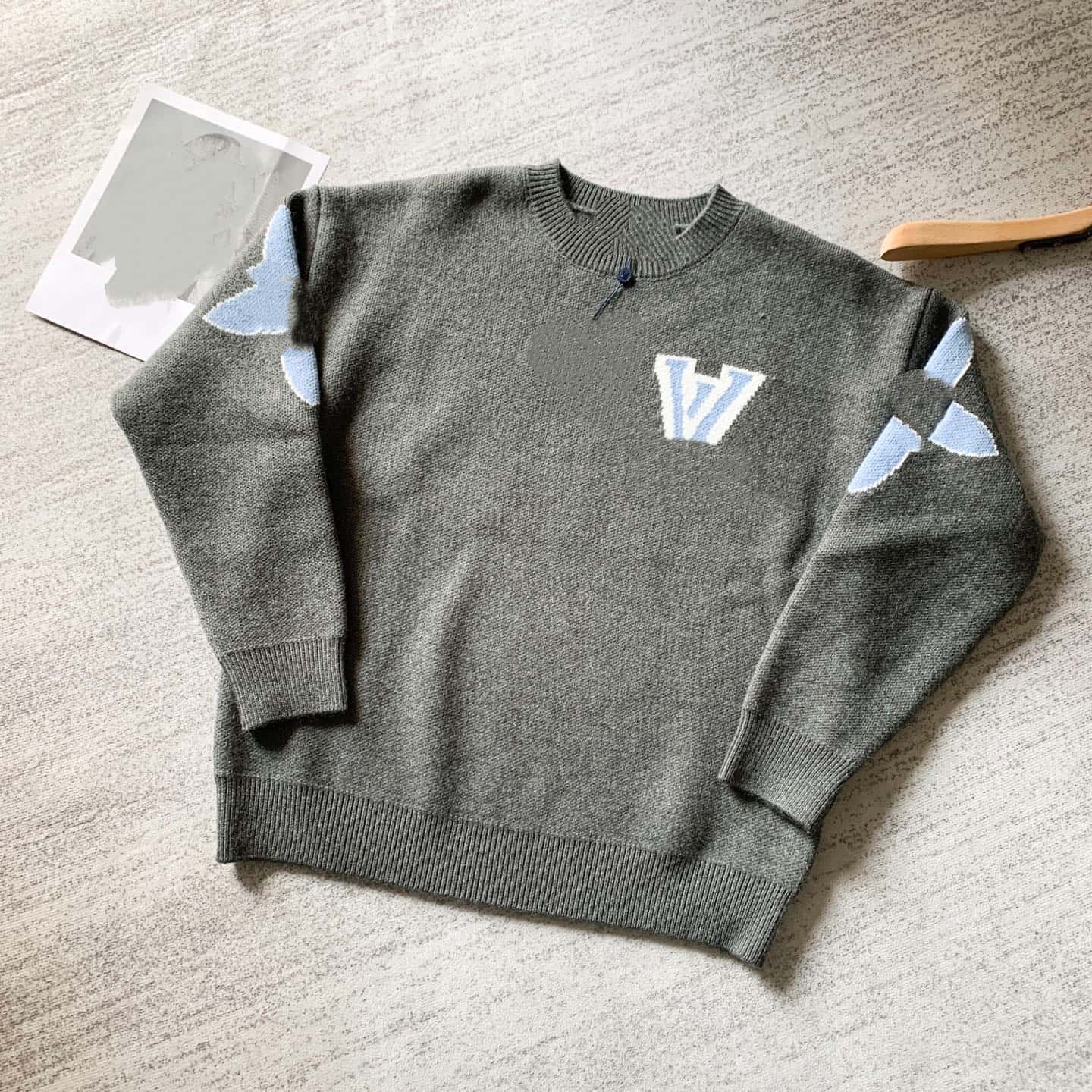 Men Women Vintage Grey Knitted Sweater, Jacquard Crew Neck Pullover, Autumn Winter Loose Casual Long Sleeve Knit Jumper Couple Outfit