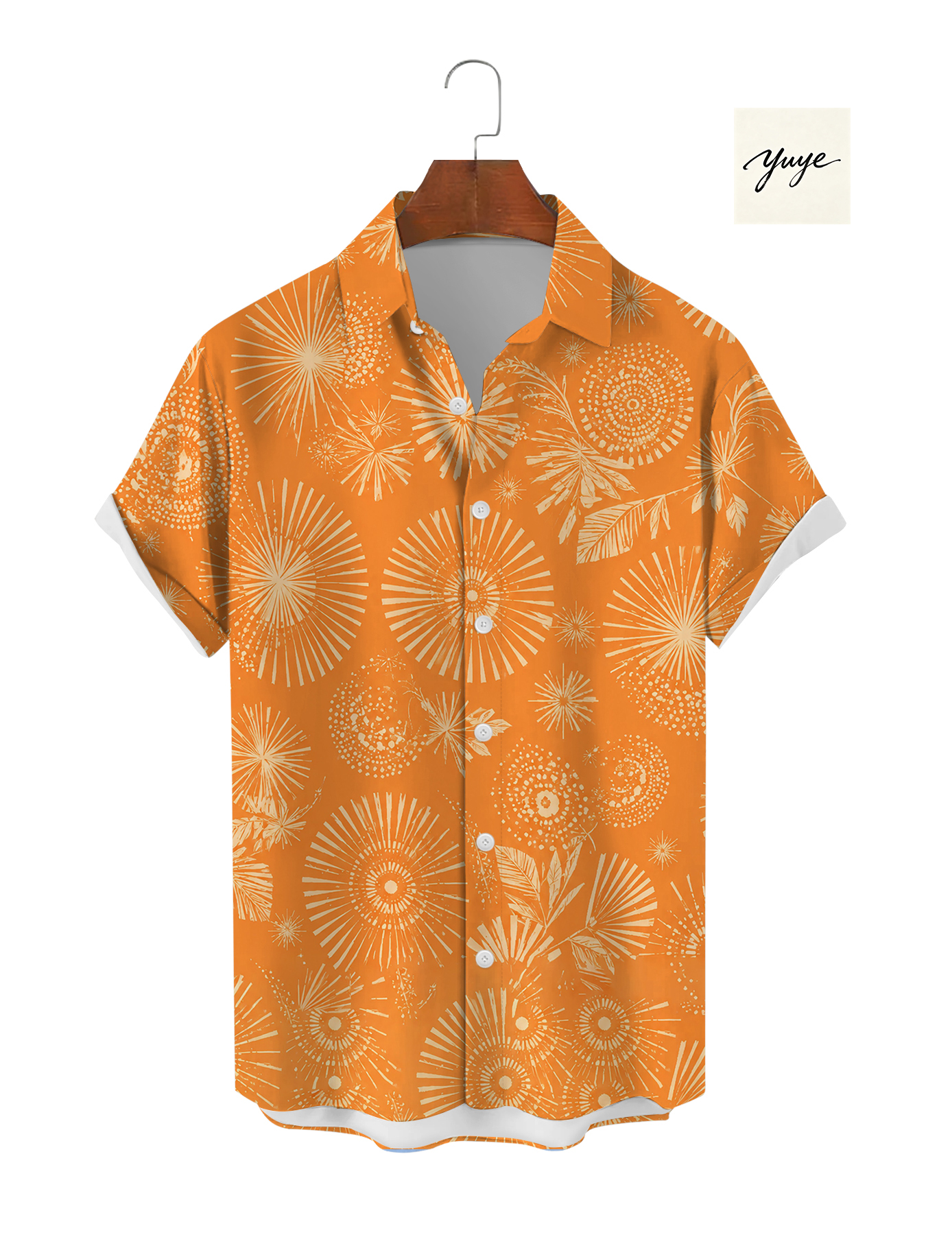Breathable Mens Lightweight Cotton Print Button-Up Shirt with Looped Collar for Outdoor Activities
