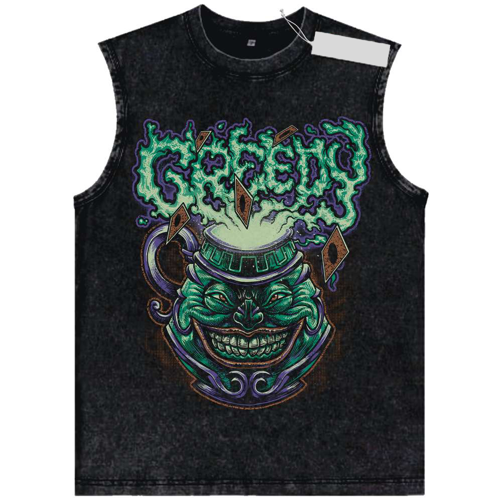Washed Tee Anime YuGiOh Slifer the Sky Dragon Wash Vest Sleeveless Shirts Harajuku Style Clothes Unisex For Men Women Tops Tees Tshirt oversize