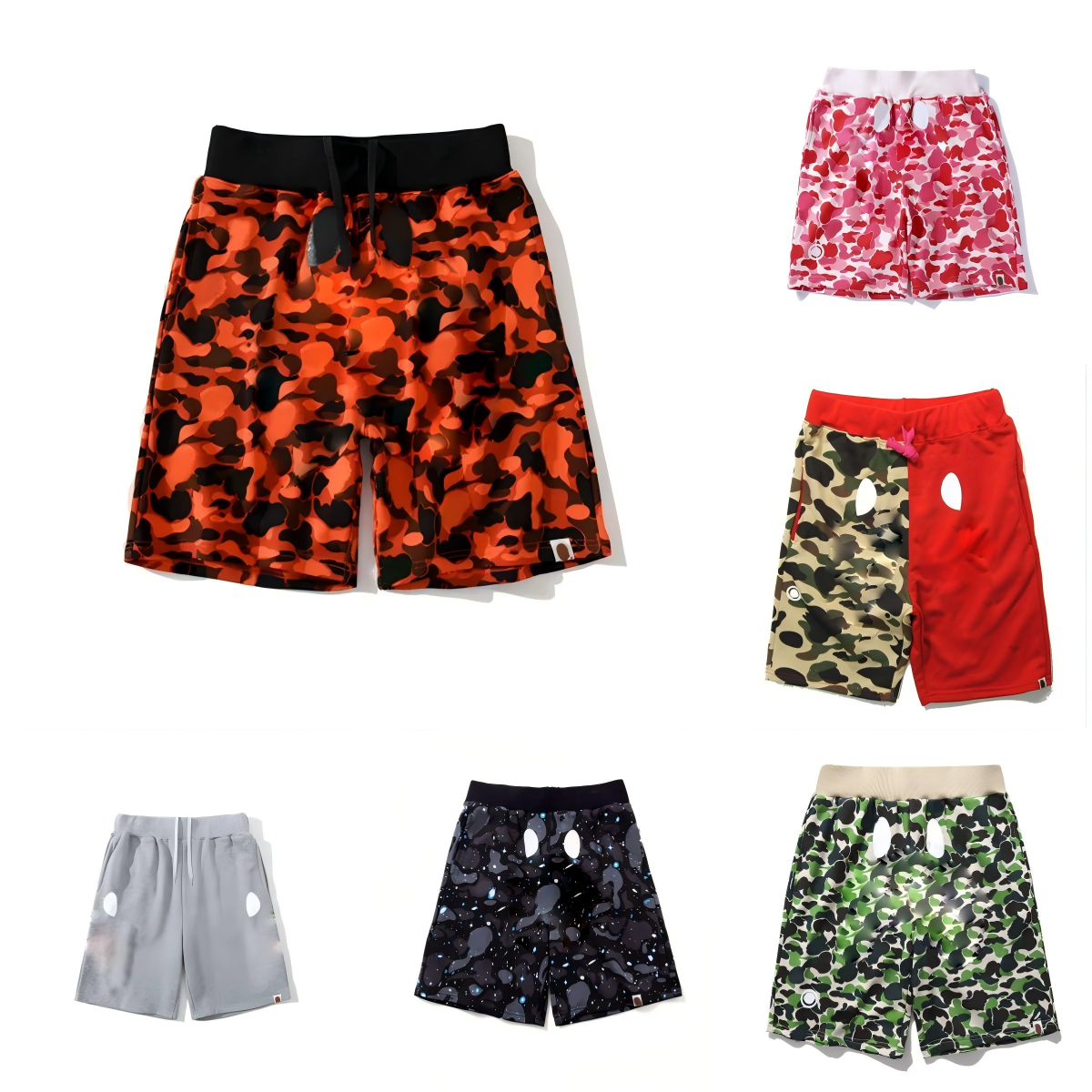 Designer Mens sports pants womens bathing ape Sweatpants summer camouflage short pant fashion letter printing Luminous shark head t shirt Beach swim