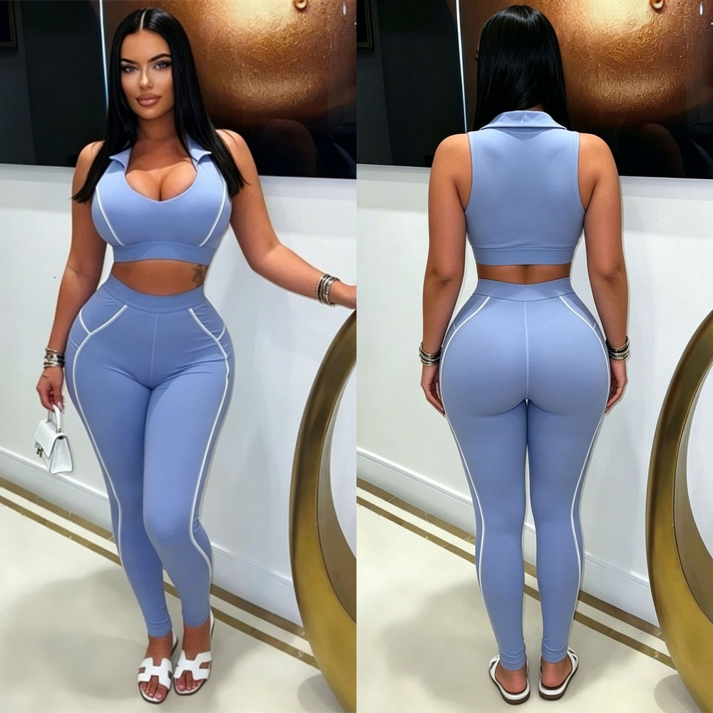 Womens Tracksuit Fashion Two Piece Set U-neck Sexy Tank Top Tight Vest And Long Pants Sets For Hot Girls Casual Yoga Suit