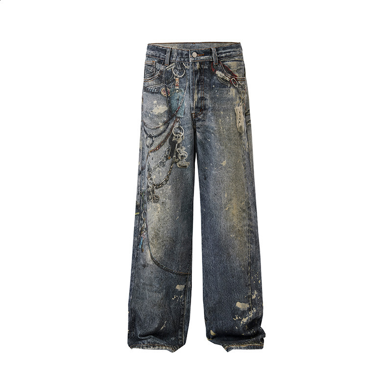 Men Jeans Y2k Knight Loose Jean Mens High Street Retro Hip Hop Fashion Casual Trendy Couple Wide trousers Leg Pants Denim Pants