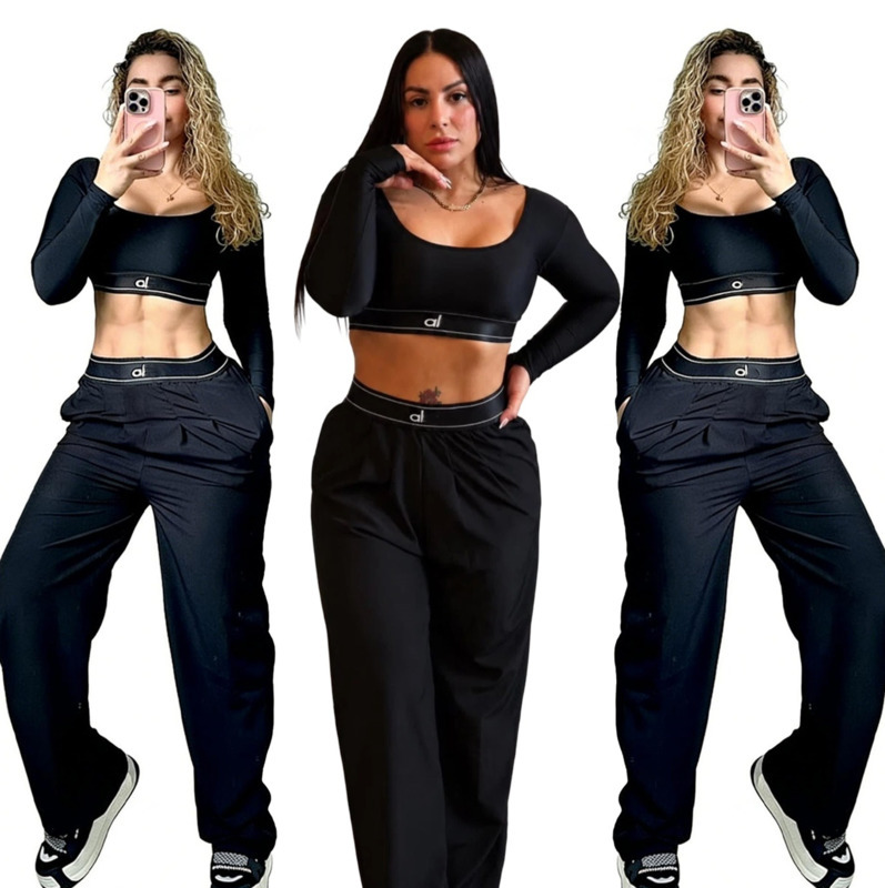 Tracksuits Designer 2 Two Piece Pants Set For Women 2026 Spring Autumn Clothing New Slim Fit Waist Revealing Tops And Wide Leg Pants Outfits