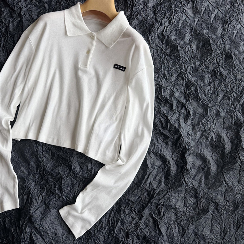 Designer Women Minimalist Cropped Shirt Long Sleeve Versatile Casual Polo Shirt Summer Spring School Office Daily Wear