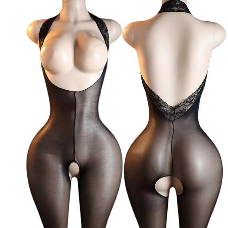 Black Sexy Halter Backless Hollow Open Mesh One-piece Jacquard Lingerie Bdsm Adult Couples Set For Sexual 18 Crotchless Sex Shop C2601015