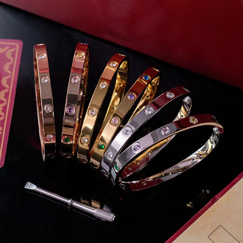 Bracelet de tournevis de couleur diamant, 6mm, en acier inoxydable, or 18 carats, bijoux de créateur avec boîte