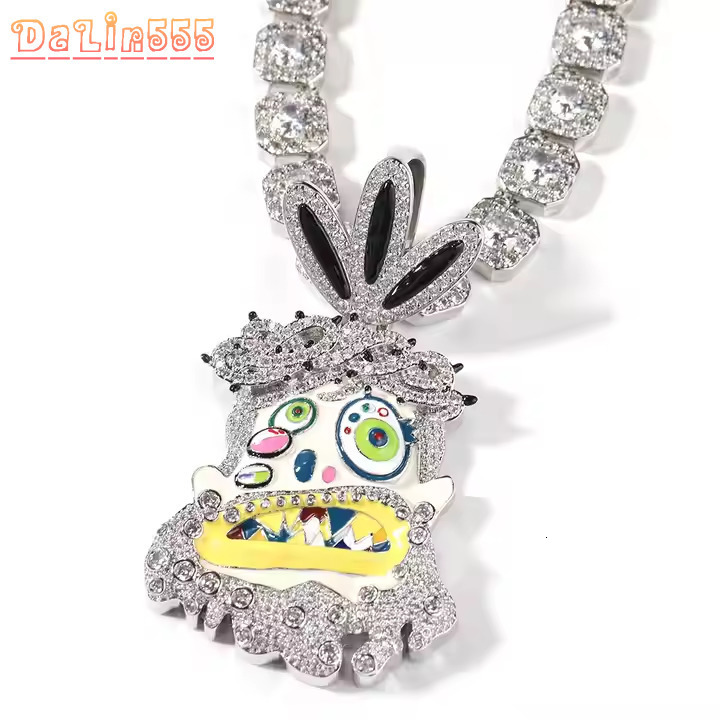 Colorful Enamel Evil Face Jesus Hip Hop Oil Big Size Pendant Cartoon Iced Out White Gold Plated Necklace Jewelry for Men Women