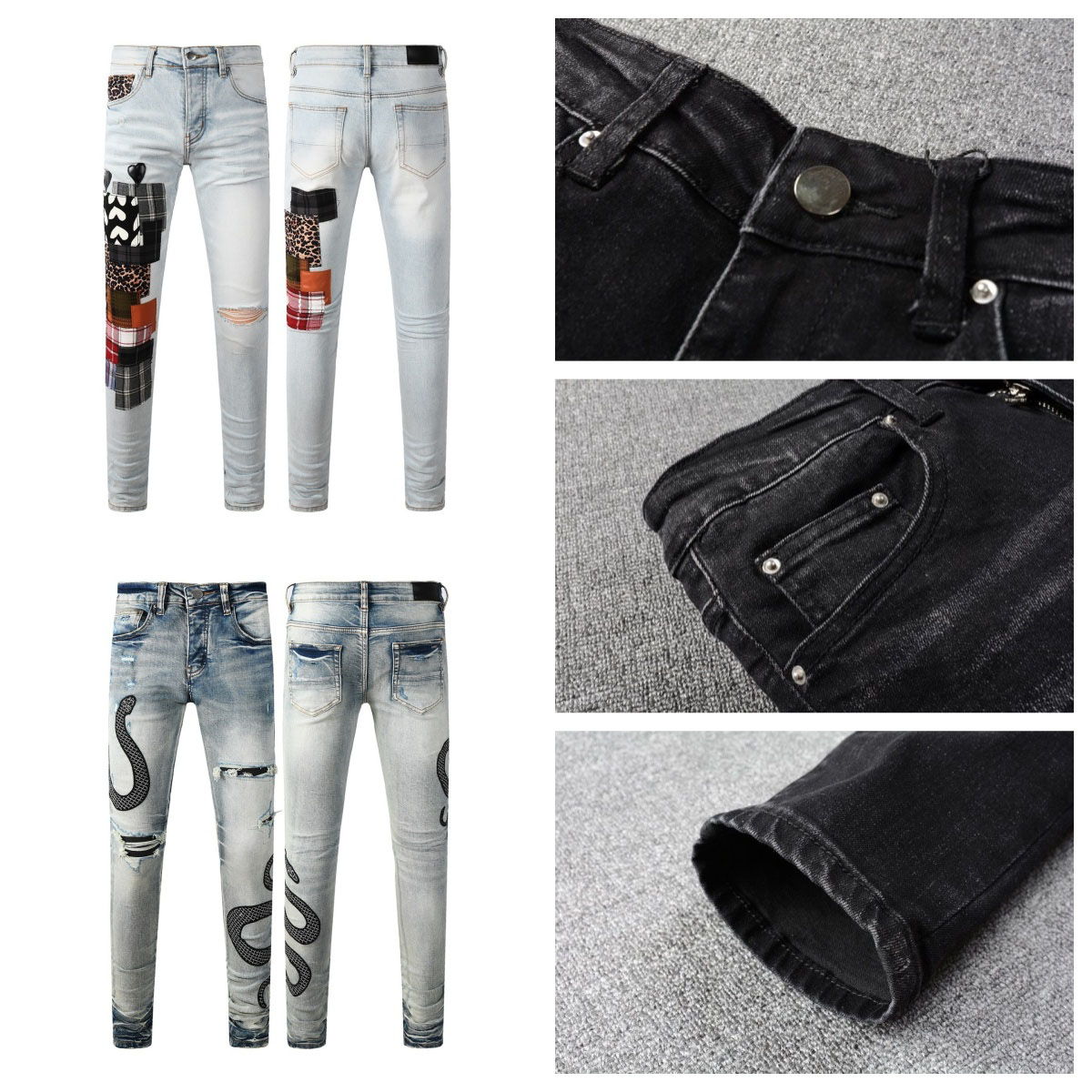 Designer jeans mens skinny jeans men pencil pants hole cotton print hip hop black jeans streetwear white trousers fashion pants skinny jeans woman p