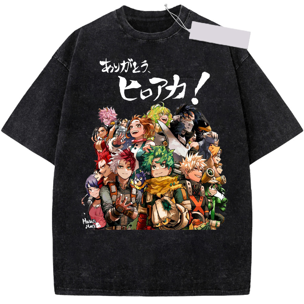 Washed Tee Anime My Hero Academia Todoroki Shoto Graphic T Shirt Men Women Retro Cotton T-shirt Male Manga O-collar Washed Vintage T-shirts oversize