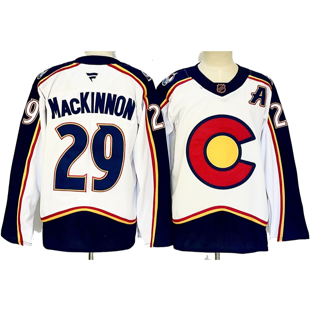 Custom Hockey Nathan MacKinnon, 29 Cale Makar,8 Mikko Rantanen,96 Martin Necas,88 Premium Full Tackle Twill Embroidered Jersey for Men S-XXXL
