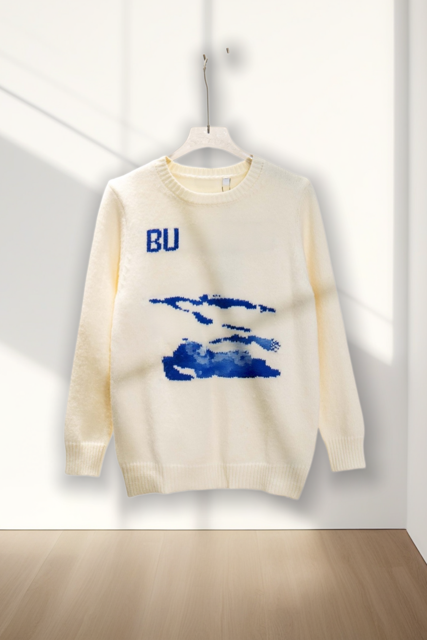 Pull en tricot à col rond avec logo cheval de guerre classique-B