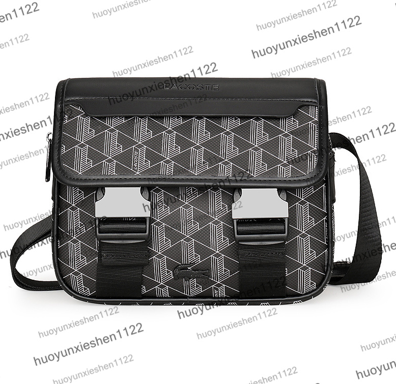 5A Designer durable flip top handbag fashionable lady's black printed men's adjustable shoulder strap business crossbody bag