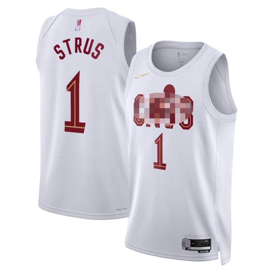 Maillot cousu en sergé blanc/rouge de l'association de basket-ball – 2 Darius Garland 4 Evan Mobley 0 DMitrik Trice 35 Isaac Okoro 45 Donovan Mit