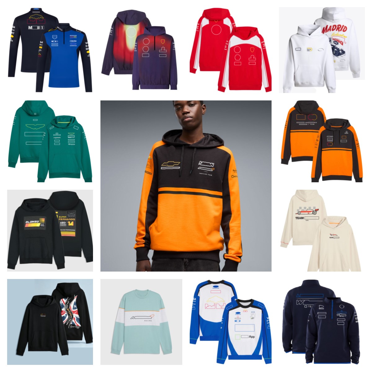 2026 F1 Team Logo Series Half Zipper Hoodie Formula One Hoodie Racing Fans Fleece Sports Top, Men's and Women's Casual Racing Long Sleeve